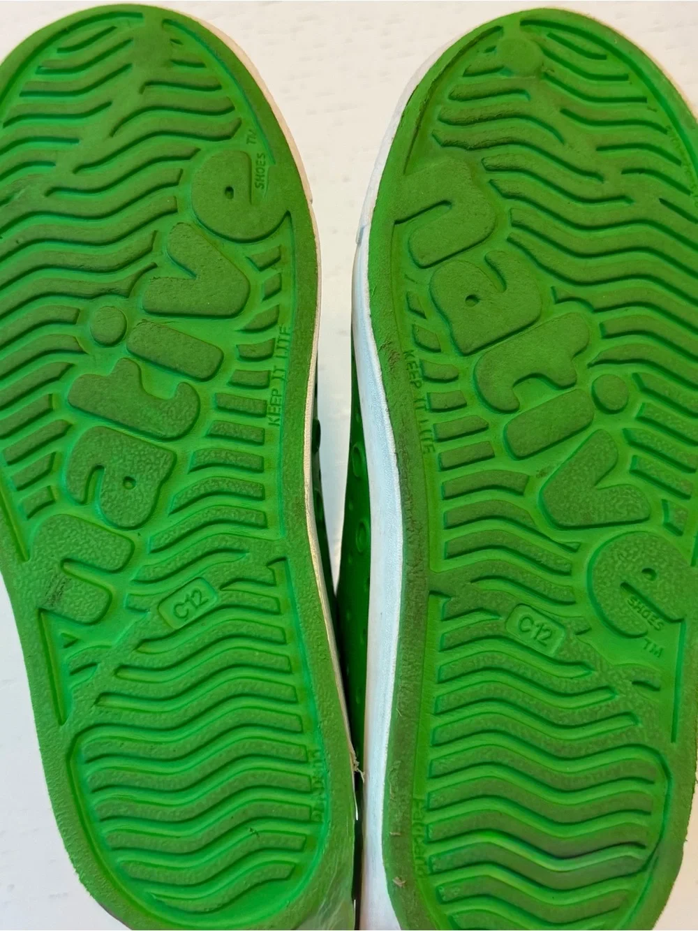 Native Jefferson Kids Bright Green Slip-On Water Shoes with White Toe Caps, C12